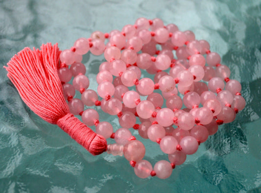 Rose Quartz Mala Necklace | 108 Beads Hand-Knotted | ARUNA Collection