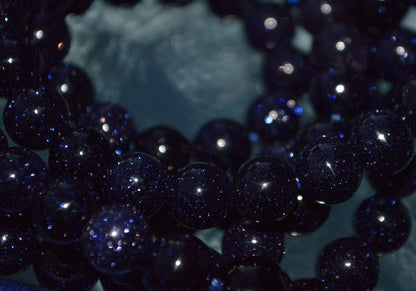10mm Blue Goldstone Mala Beads Necklace | Throat Chakra | TARA Collection