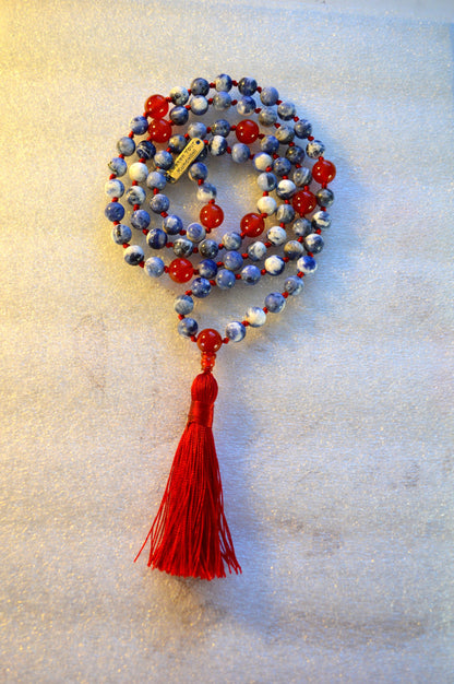 108 Blue Sodalite Mala Beads Necklace, Sodalite Healing Jewelry to Overcome Fears, Helps get rid of Guilty feelings and Irrational Fears