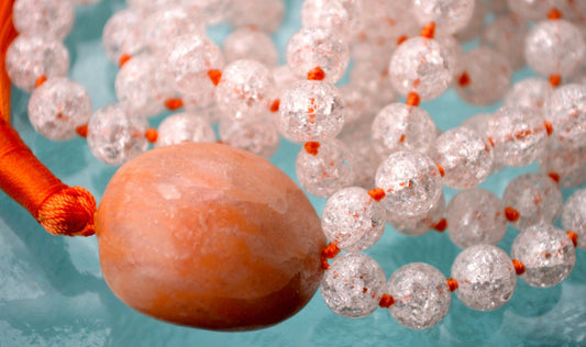 Crackled Quartz & Agate Hand-Knotted Mala Necklace  | PRABHA Collection