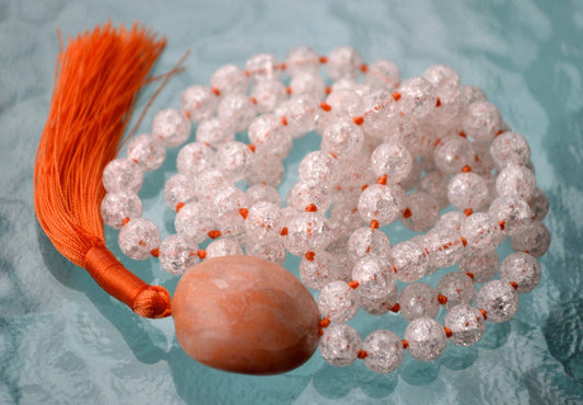 Crackled Quartz & Agate Hand-Knotted Mala Necklace  | PRABHA Collection