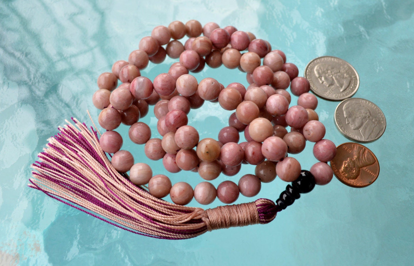 Rhodonite and Black Onyx Mala Necklace