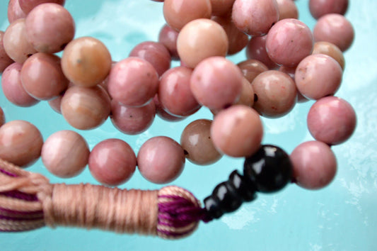 Rhodonite and Black Onyx Mala Necklace