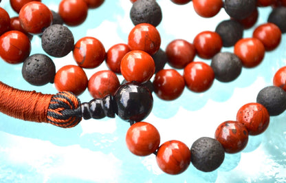 KALI MALA long necklace 108 lava stone mala red jasper necklace lava beads hindu mala 108 bead mala Yoga Necklace Energized & Blessed Mala