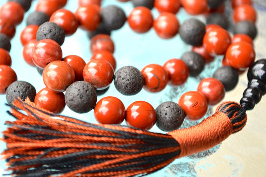 KALI MALA long necklace 108 lava stone mala red jasper necklace lava beads hindu mala 108 bead mala Yoga Necklace Energized & Blessed Mala