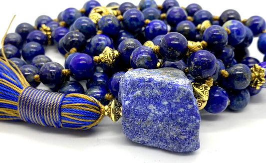 Lapis Lazuli Mala Beads Necklace | 108 Beads | Third Eye Chakra | AJNA Collection