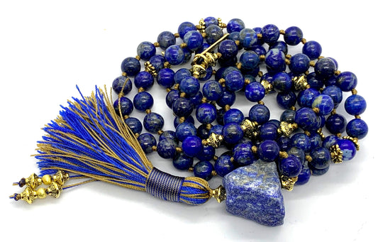 Lapis Lazuli Mala Beads Necklace | 108 Beads | Third Eye Chakra | AJNA Collection