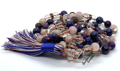 Blue Lapis Lazuli, Quartz, Charoite & Kunzite Mala Necklace | SATYA & SAPHTIKA Collection