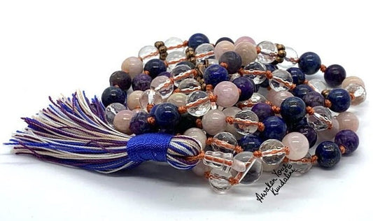 Blue Lapis Lazuli, Quartz, Charoite & Kunzite Mala Necklace | SATYA & SAPHTIKA Collection