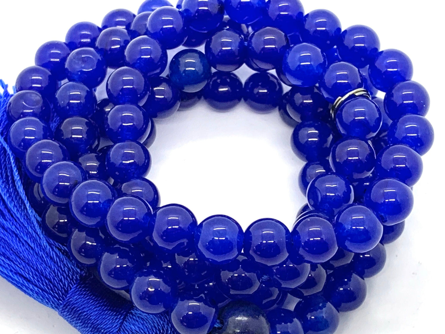 108 blue jade mala bead necklace long crystal Hand Knotted necklace Jade gemstone necklace meditation Buddha charmChristmas