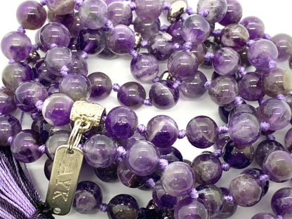 Chevron Amethyst Mala Necklace | 108 Beads | Crown Chakra | SOMA Collection