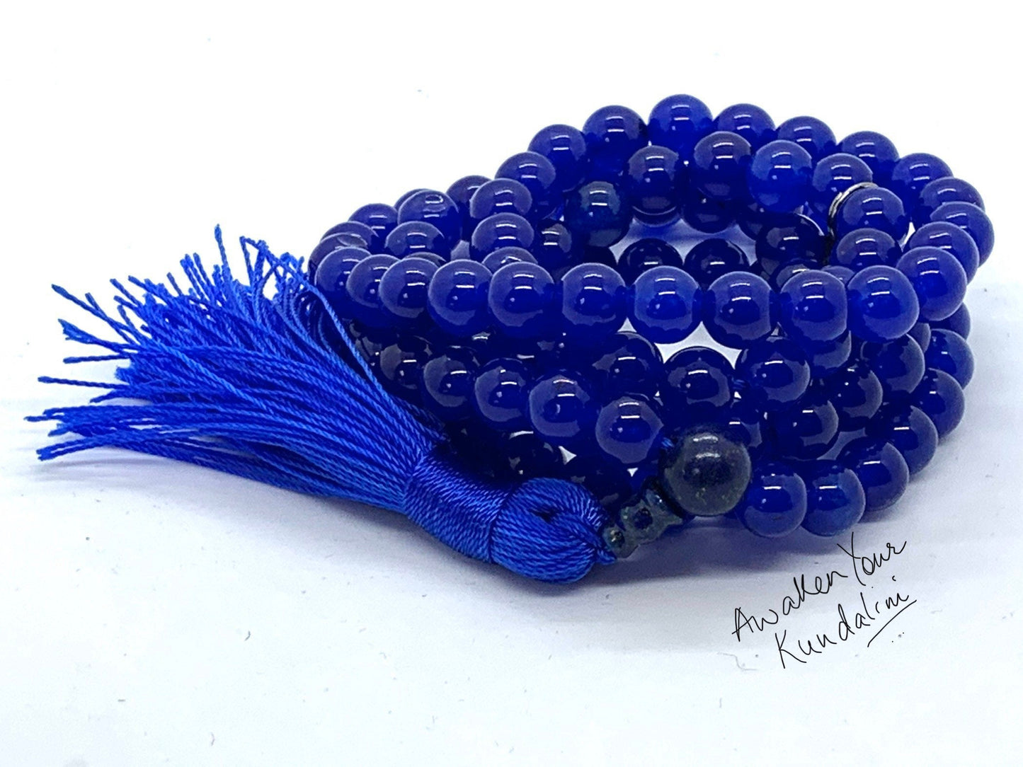 108 blue jade mala bead necklace long crystal Hand Knotted necklace Jade gemstone necklace meditation Buddha charmChristmas