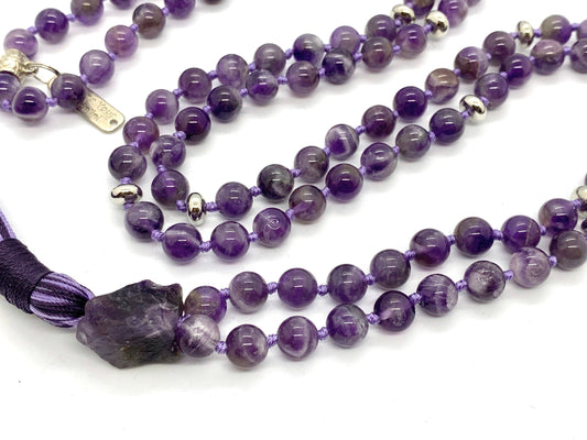 Chevron Amethyst Mala Necklace | 108 Beads | Crown Chakra | SOMA Collection