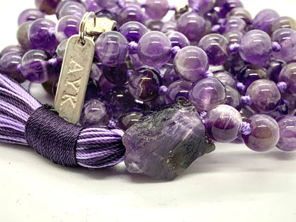 Chevron Amethyst Mala Necklace | 108 Beads | Crown Chakra | SOMA Collection