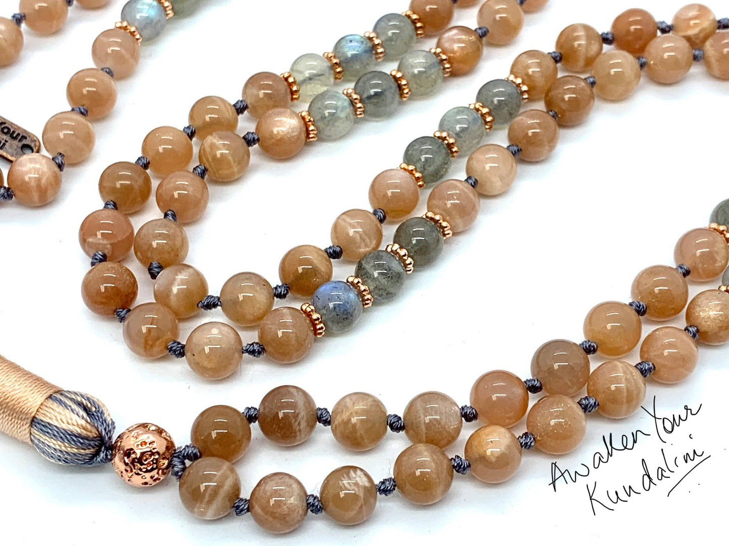 AAA Natural labradorite Sunstone Mala Necklace 108 mala beads necklace, crystal necklace, sunstone gemstone, yoga gift for her, 108 prayer