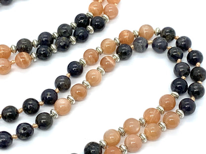 Sunstone and Iolite 108 Mala Beads Necklace