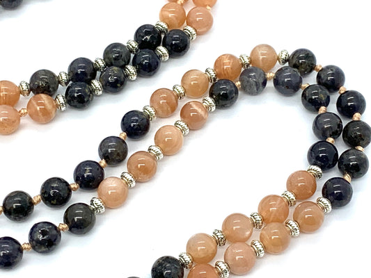 Sunstone and Iolite 108 Mala Beads Necklace