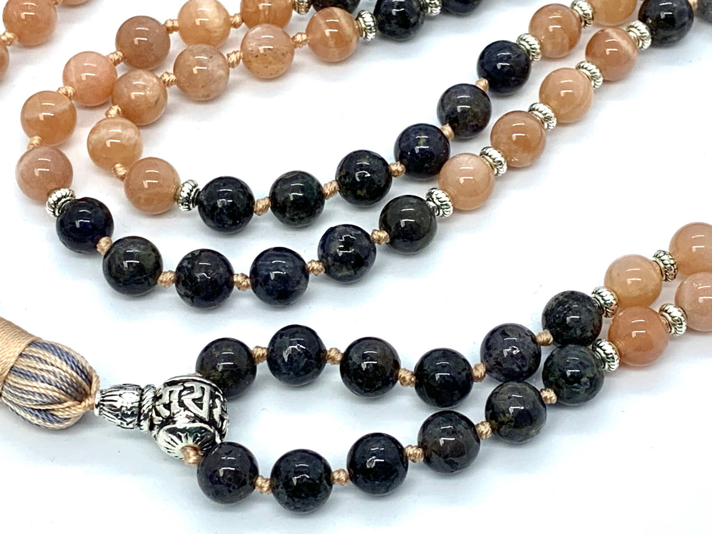 Sunstone and Iolite 108 Mala Beads Necklace