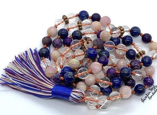 Blue Lapis Lazuli, Quartz, Charoite & Kunzite Mala Necklace | SATYA & SAPHTIKA Collection