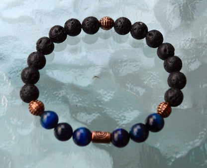 VULCAN Lava Stone & Blue Tiger’s Eye Bracelet | Grounding & Inner Vision