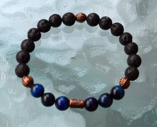 VULCAN Lava Stone & Blue Tiger’s Eye Bracelet | Grounding & Inner Vision