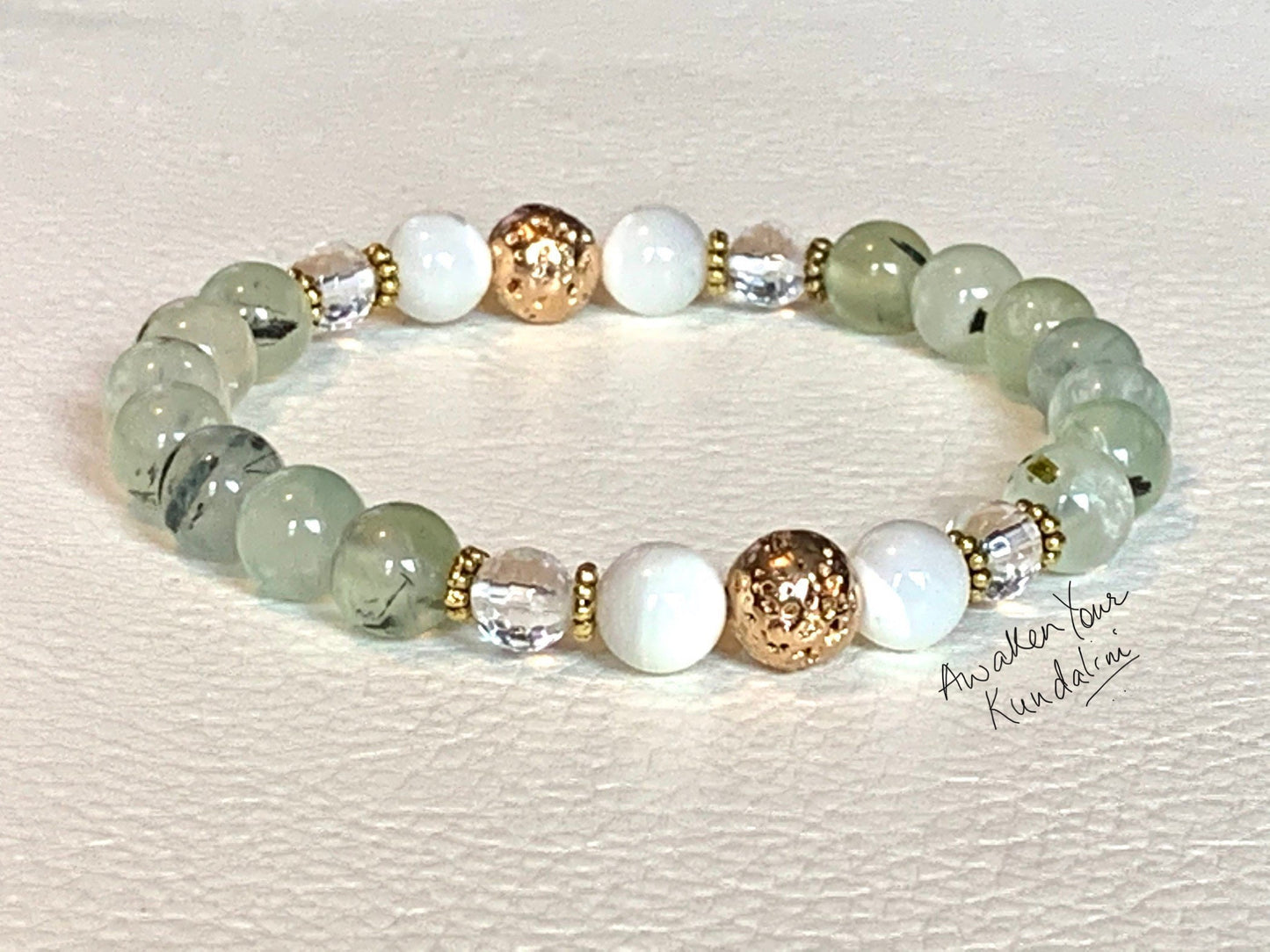 Prehnite, Mother of Pearl & Quartz Bracelet | ALOKA & SPHATIKA Collections