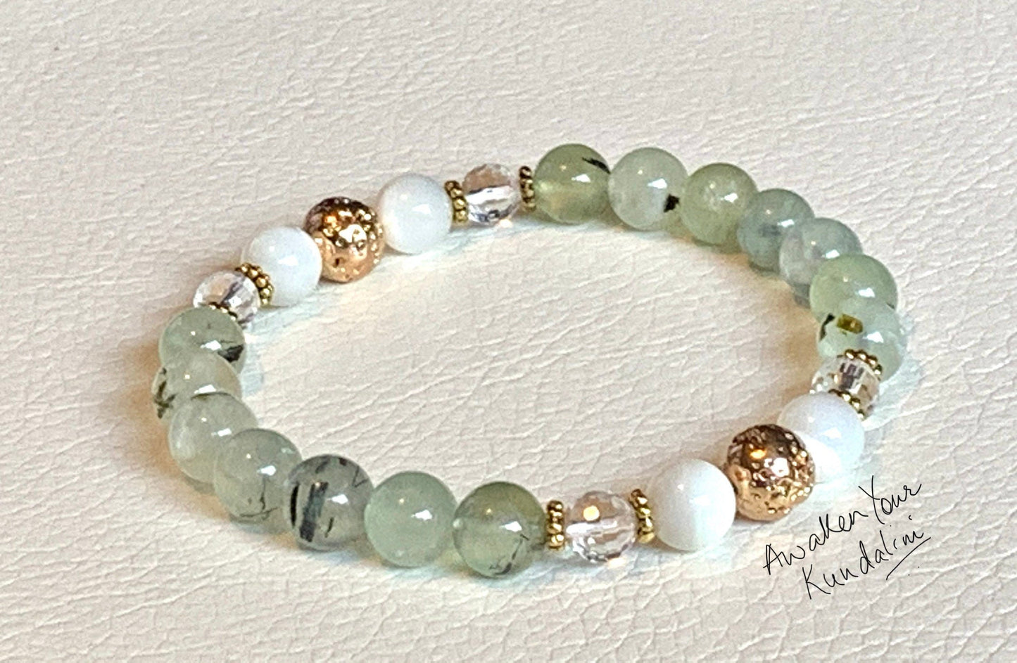 Prehnite, Mother of Pearl & Quartz Bracelet | ALOKA & SPHATIKA Collections