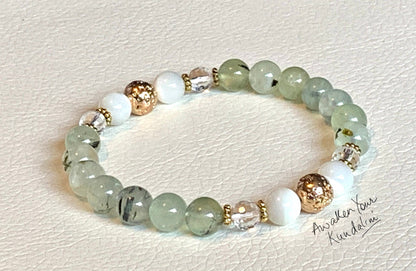 Prehnite, Mother of Pearl & Quartz Bracelet | ALOKA & SPHATIKA Collections