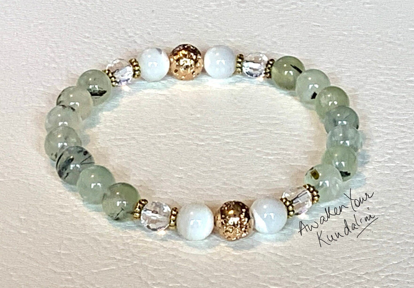 Prehnite, Mother of Pearl & Quartz Bracelet | ALOKA & SPHATIKA Collections