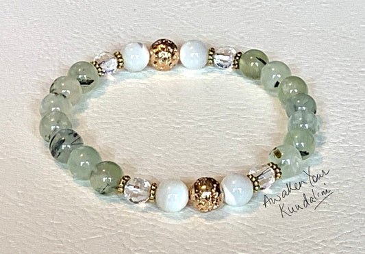 Prehnite, Mother of Pearl & Quartz Bracelet | ALOKA & SPHATIKA Collections