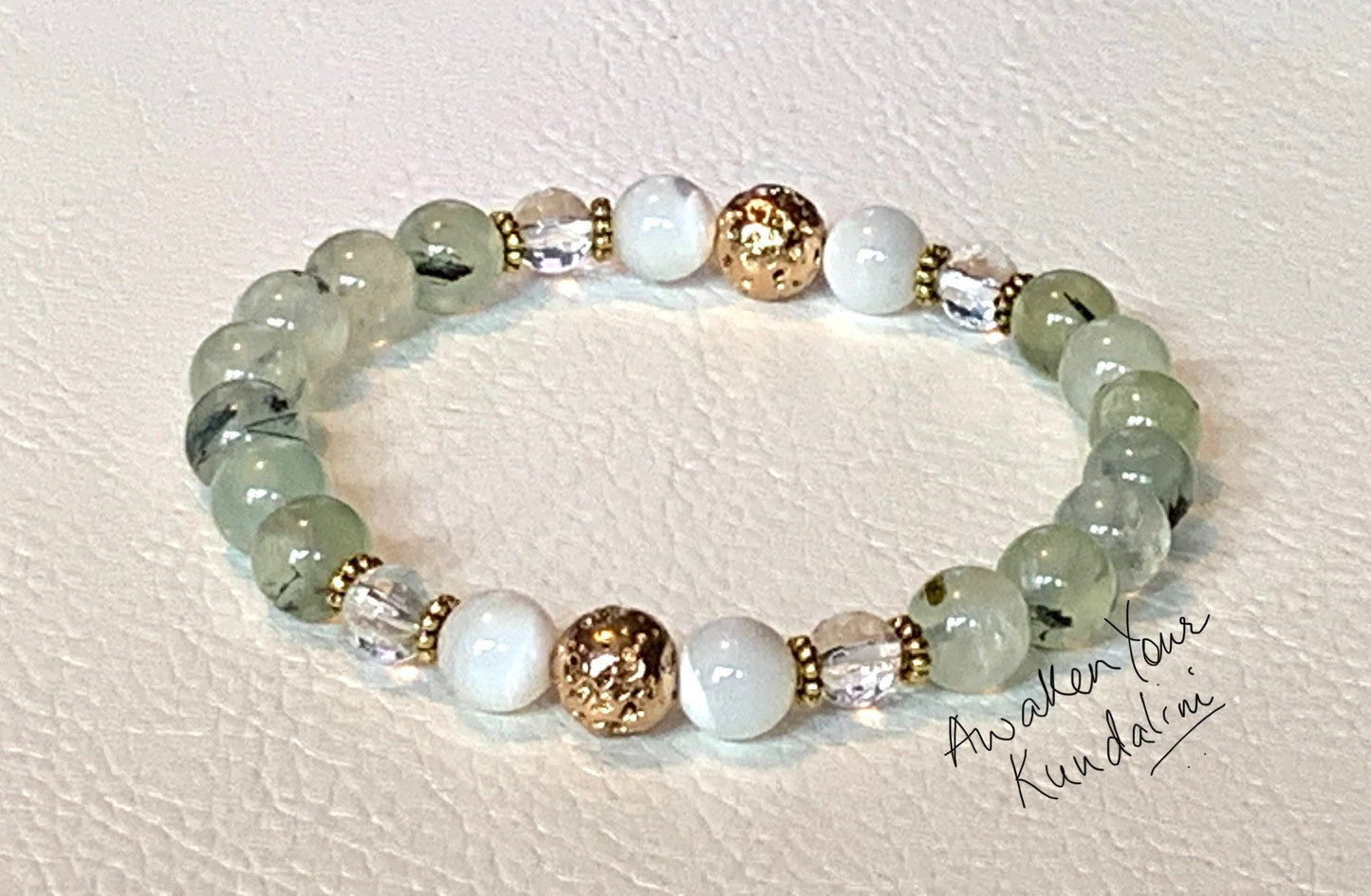 Prehnite, Mother of Pearl & Quartz Bracelet | ALOKA & SPHATIKA Collections