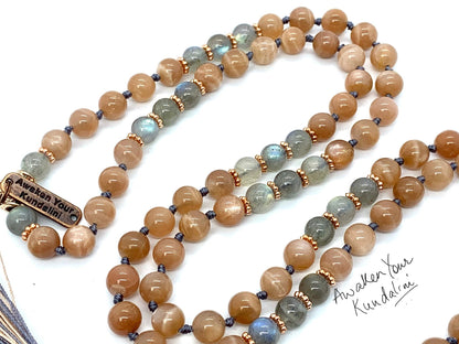 AAA Natural labradorite Sunstone Mala Necklace 108 mala beads necklace, crystal necklace, sunstone gemstone, yoga gift for her, 108 prayer