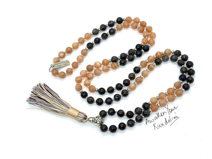 Sunstone and Iolite 108 Mala Beads Necklace