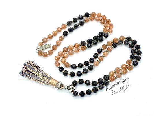 Sunstone and Iolite 108 Mala Beads Necklace