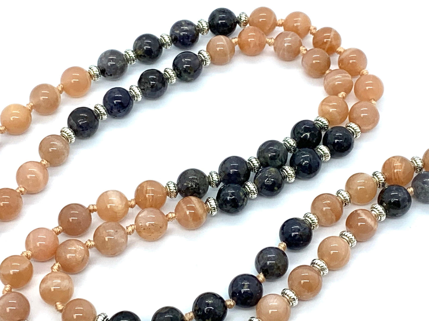 Sunstone and Iolite 108 Mala Beads Necklace