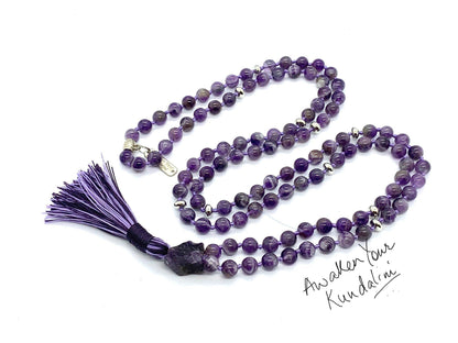 Chevron Amethyst Mala Necklace | 108 Beads | Crown Chakra | SOMA Collection