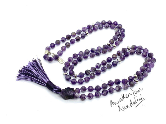 Chevron Amethyst Mala Necklace | 108 Beads | Crown Chakra | SOMA Collection