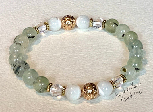 Prehnite, Mother of Pearl & Quartz Bracelet | ALOKA & SPHATIKA Collections