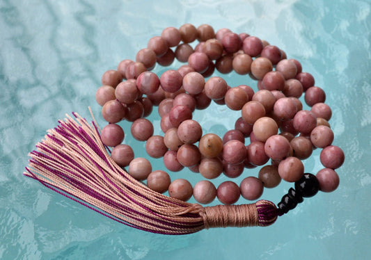 Rhodonite and Black Onyx Mala Necklace
