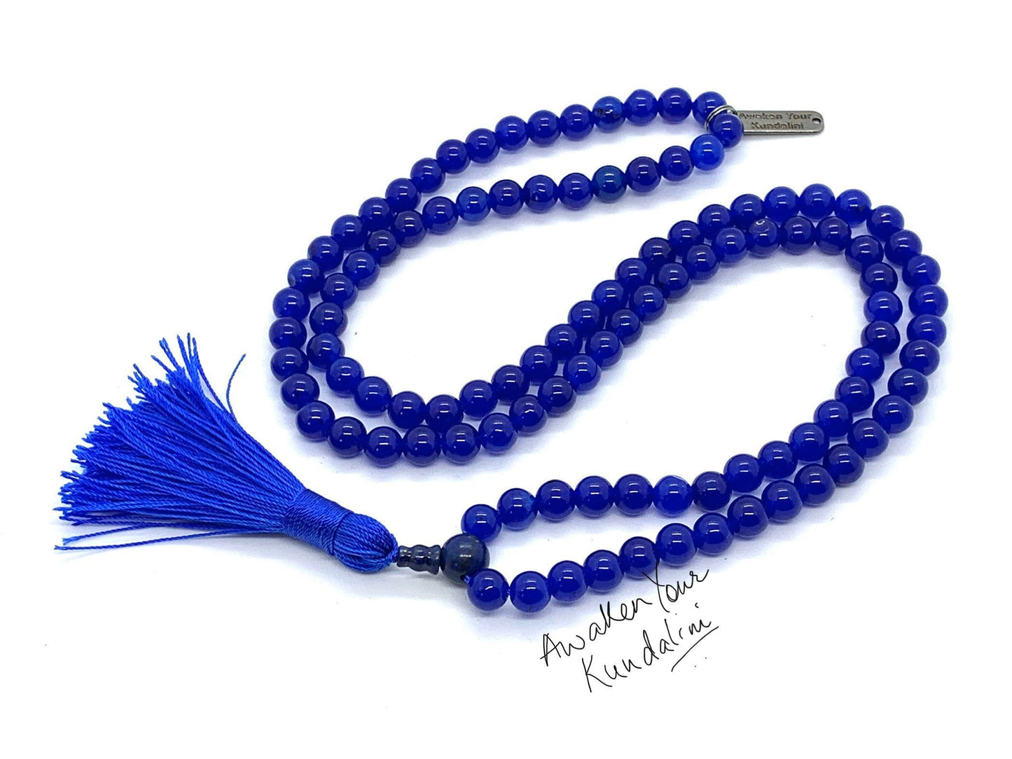 108 blue jade mala bead necklace long crystal Hand Knotted necklace Jade gemstone necklace meditation Buddha charmChristmas