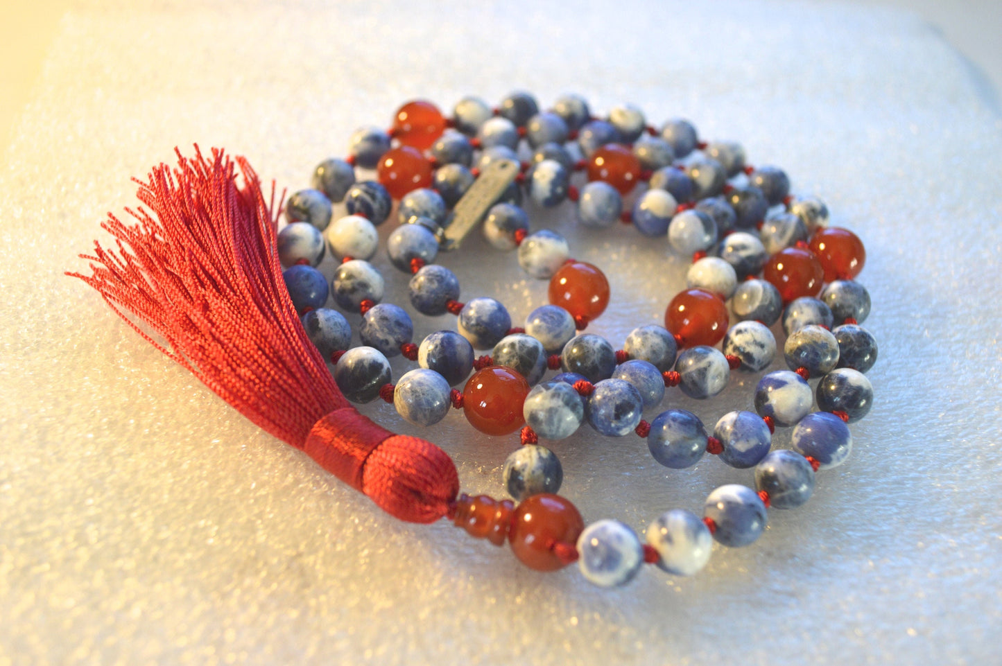 108 Blue Sodalite Mala Beads Necklace, Sodalite Healing Jewelry to Overcome Fears, Helps get rid of Guilty feelings and Irrational Fears