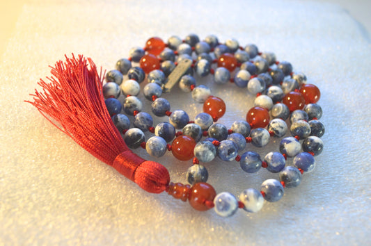 108 Blue Sodalite Mala Beads Necklace, Sodalite Healing Jewelry to Overcome Fears, Helps get rid of Guilty feelings and Irrational Fears