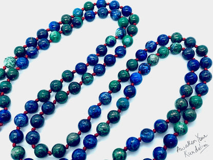 Azurite Shattuckite Mala Necklace | Hand-Knotted 108 Beads | AJNA & CELESTA