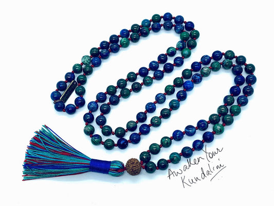 Azurite Shattuckite Mala Necklace | Hand-Knotted 108 Beads | AJNA & CELESTA