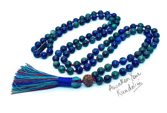 Azurite Shattuckite Mala Necklace | Hand-Knotted 108 Beads | AJNA & CELESTA
