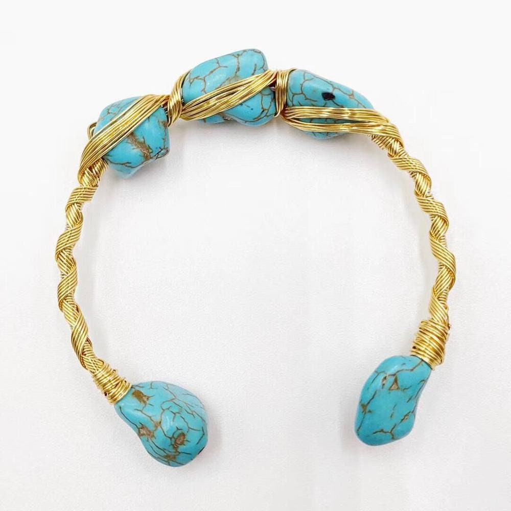 Gold Bangle Raw Turquoise Bracelet Cuff Turquoise Bracelet Adjustable Boho Raw Stone Cuff Raw Brass Mojave Turquoise Cuff Jewelry Gift Idea