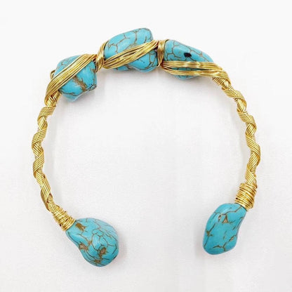 Gold Bangle Raw Turquoise Bracelet Cuff Turquoise Bracelet Adjustable Boho Raw Stone Cuff Raw Brass Mojave Turquoise Cuff Jewelry Gift Idea