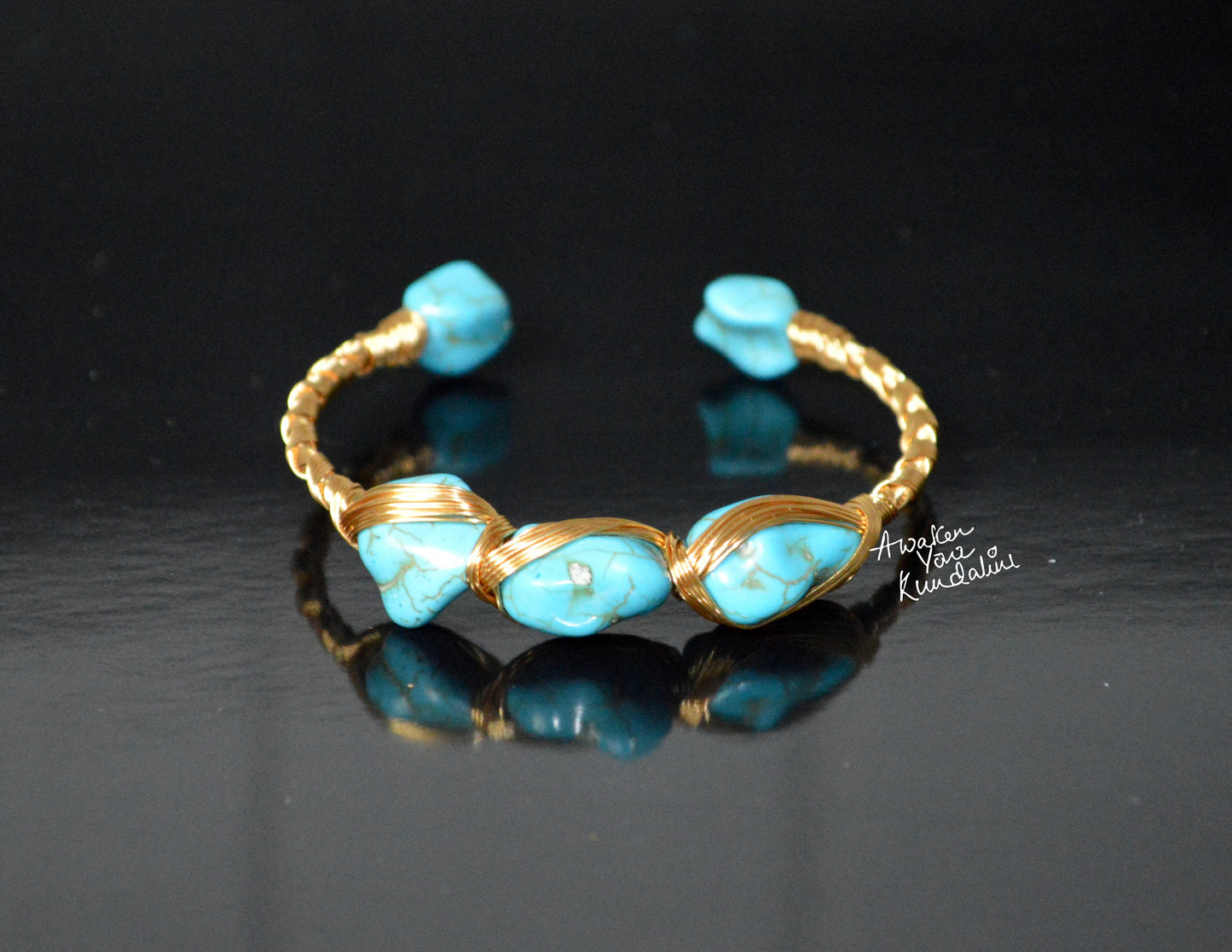 Turquoise Rough Stone Cuff Bangle Gold Plated | IRIS & LUMA Collection