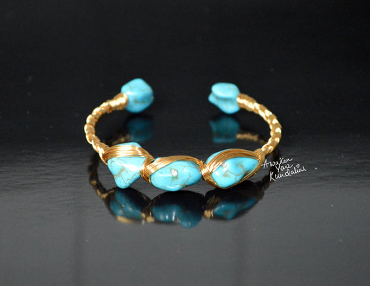 Turquoise Rough Stone Cuff Bangle Gold Plated | IRIS & LUMA Collection