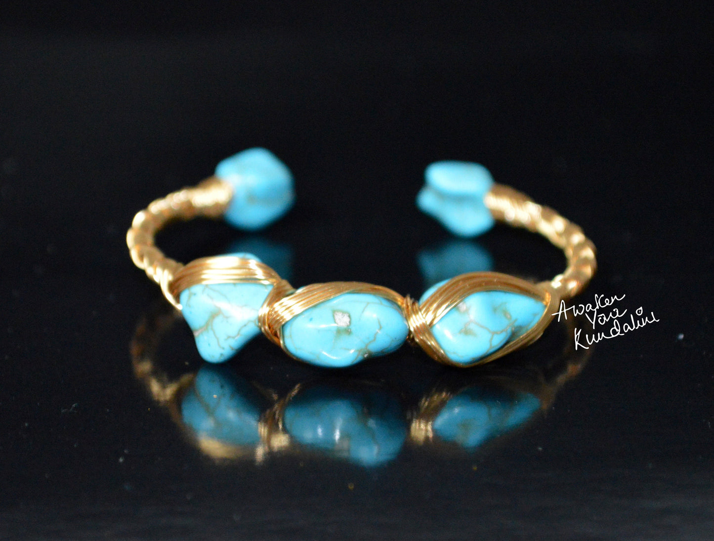 Turquoise Rough Stone Cuff Bangle Gold Plated | IRIS & LUMA Collection